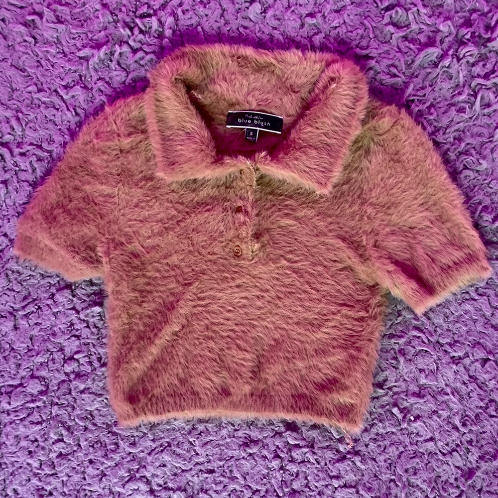 Blue Blush Faux Fur Crop Top